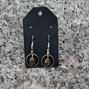 Stainless Steel and Tiger's Eye Hoop Earrings